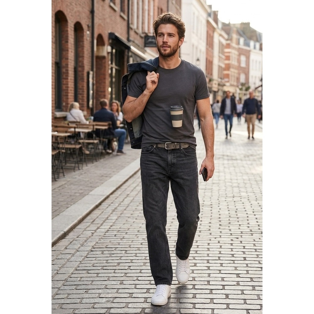Old Navy Mens Straight Taper Built-In Tough Jeans Black Denim 32x32